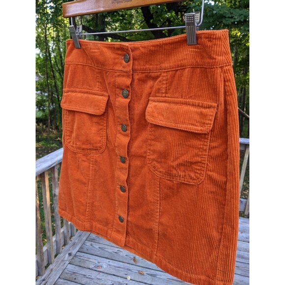 NWT Burnt Orange Button Front Corduroy Mini Skirt Fall Autumn Autumnal NEW  (10) - Picture 5 of 10